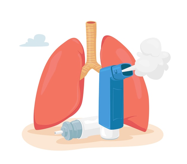 Vecteur concept de maladie d'asthme. poumons humains et inhalateur pour la respiration