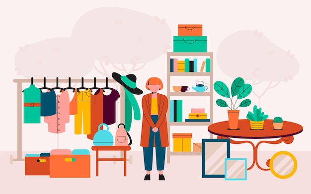 Concept de marché aux puces dessiné à la main