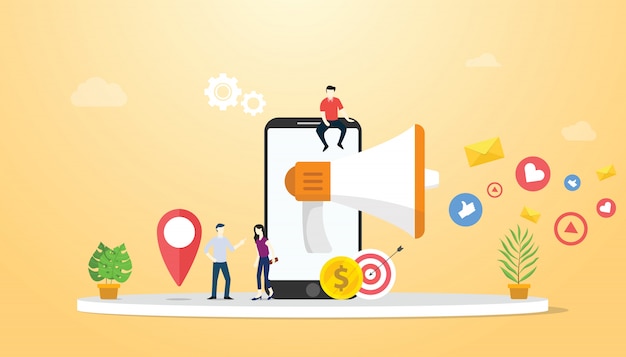 Concept de marketing mobile avec smartphone et médias sociaux