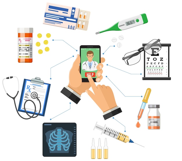 Vecteur concept de médecin en ligne