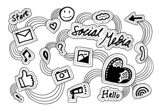 Vecteur concept de médias sociaux et illustration vectorielle de doodle sur le thème internet