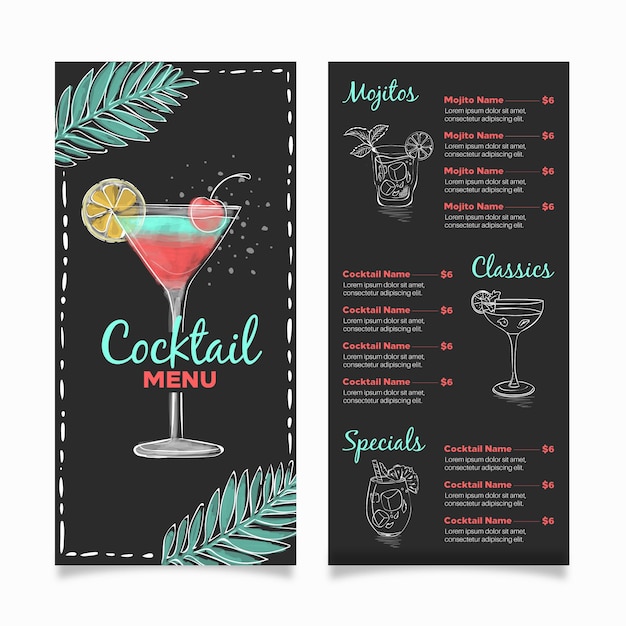 Vecteur concept de menu de cocktail