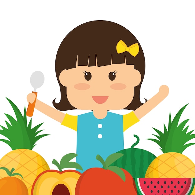 Concept De Menu Fruits Et Enfants Fille