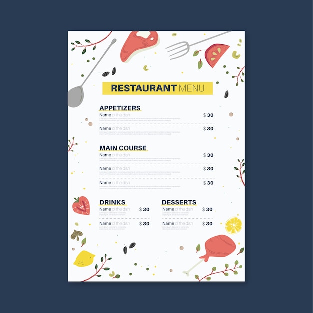 Vecteur concept de menu de restaurant