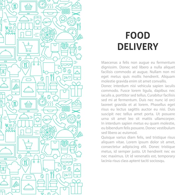 Concept De Modèle De Ligne De Livraison De Nourriture. Illustration Vectorielle De La Conception De Contour.
