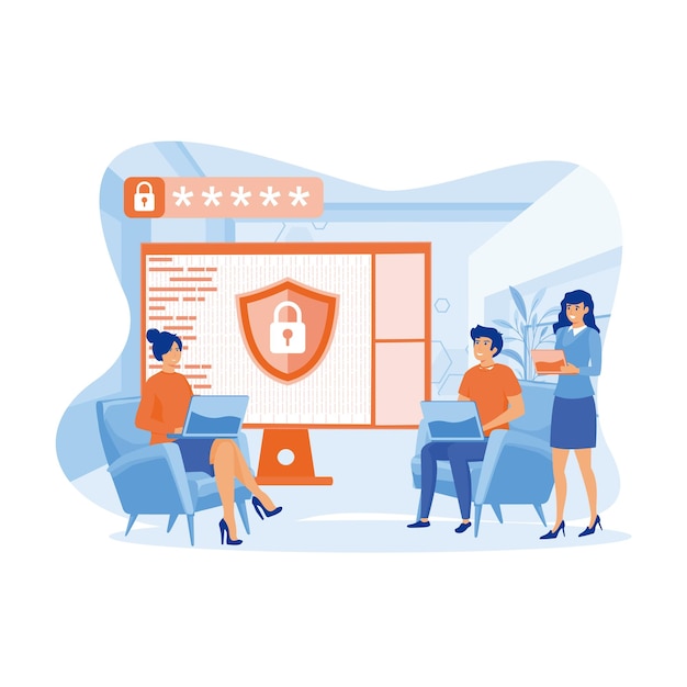 Concept moderne de design de dessin animé plat de protection des données pour le développement de sites Web et d'applications mobiles