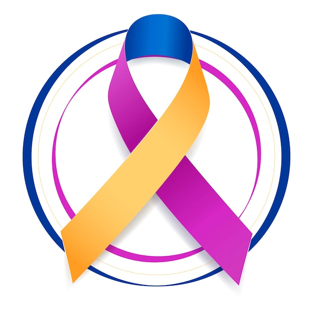 Vecteur concept de mois de sensibilisation au cancer de la vessie bannière avec texte et ruban bleu jaune et violet illustration vectorielle xa