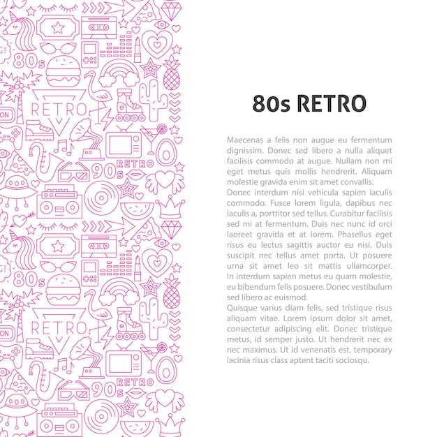 Concept de motif de ligne rétro des années 80. Illustration vectorielle de la conception de contour.
