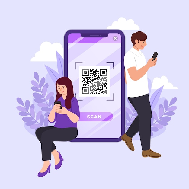 Concept de numérisation de code QR avec des caractères