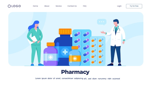 Vecteur concept de page de destination de pharmacie