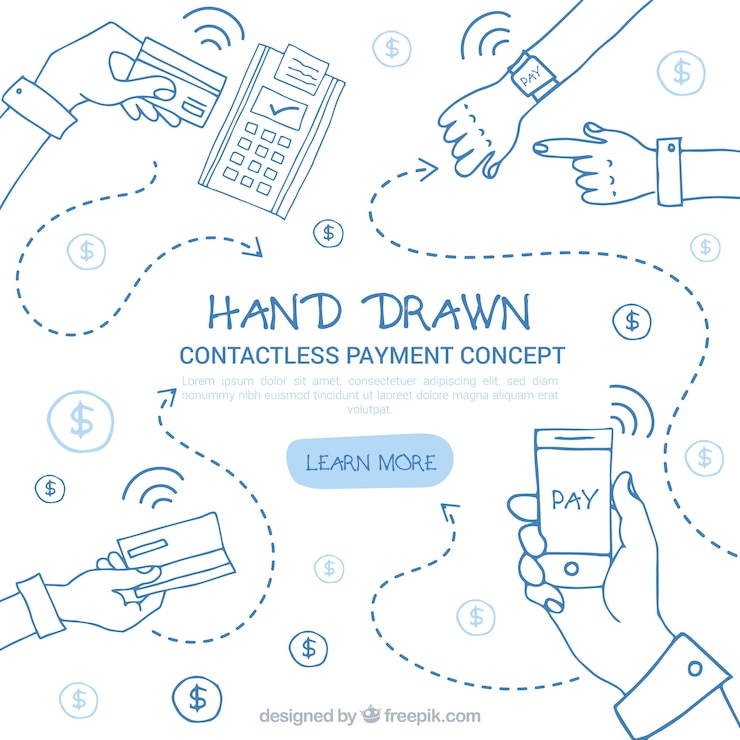 Vecteur concept de paiement conctactless dessiné à la main