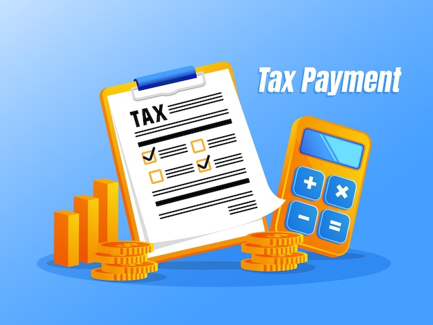 Concept de paiement d'impôt avec documents papier et calculatrice