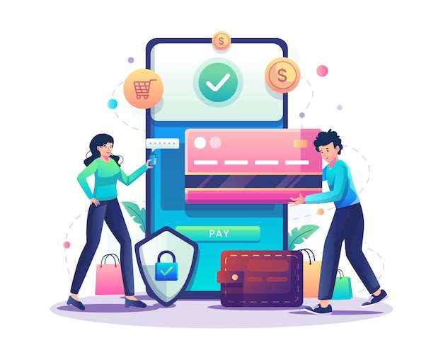 Concept de paiement en ligne avec des personnes effectuant un transfert d'argent numérique via un smartphone