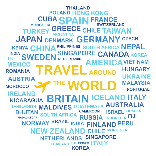 Le Concept De Parcourir Le Monde Se Compose De Nombreux Noms De Pays