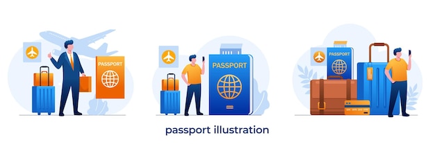 Concept De Passeport De Voyage Homme De Vacances Avec Un Passeport D'avion De Sac Et Un Vecteur D'illustration Plat Touristique De Billet