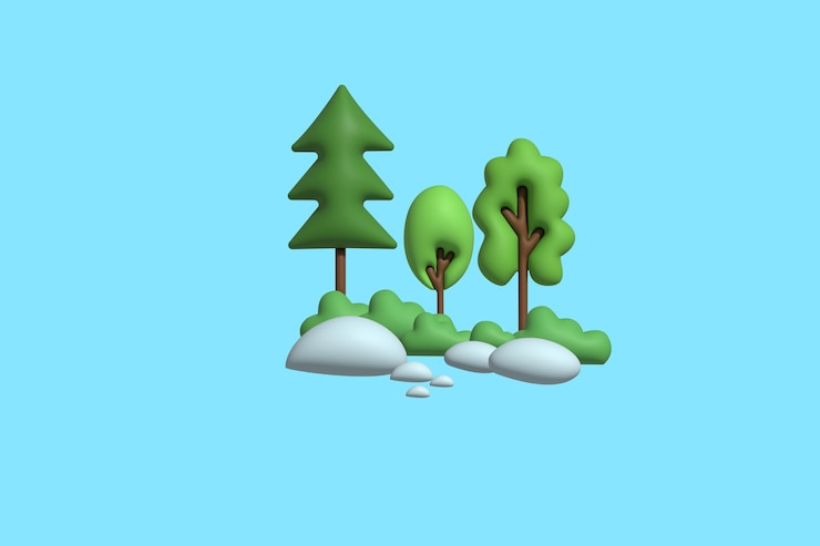Vecteur concept de paysage d'arbre et de soleil objet 3d réaliste de style dessin animé illustrations vectorielles