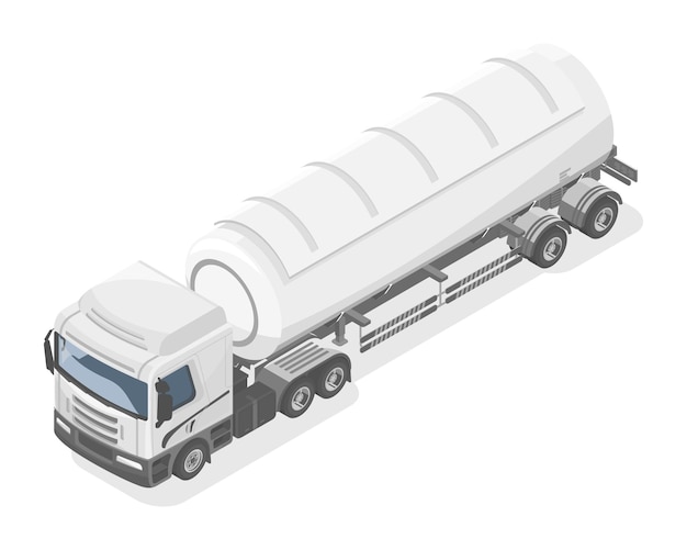 Concept De Pétrole De Camion Blanc De Réservoir De Gaz Semi-remorque Vue De Dessus Avant Dessin Animé Modèle Isolé Isométrique