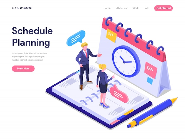 Concept de planification d'horaires pour page de destination, interface utilisateur, Web, page d'accueil, bannière