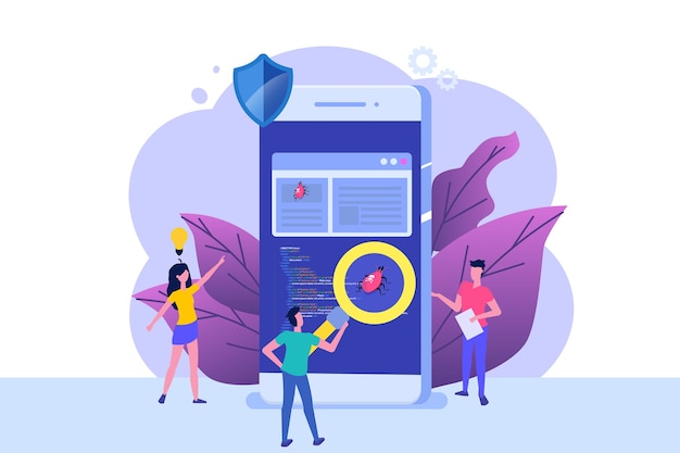 Concept Plat De Logiciel Ou D'application. Débogage Du Processus De Développement.