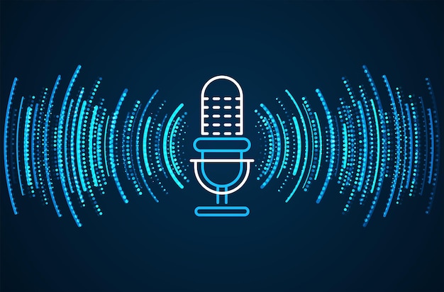 Concept De Podcast Microphone Avec Vague D'enregistrement Vocal Technologie Future