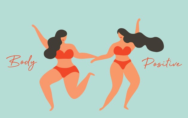 Concept Positif De Corps Plus Femmes De Taille Danse Illustration Vectorielle D'acceptation De Corps