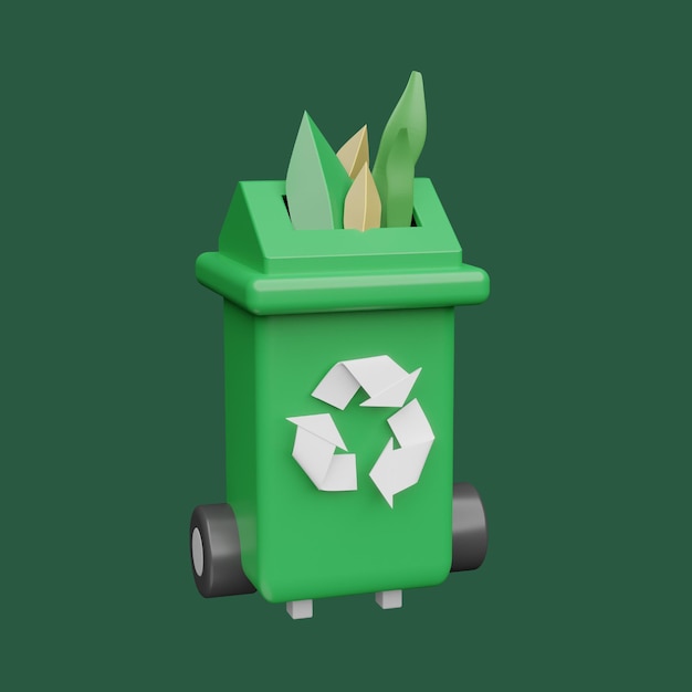 Concept de poubelle de recyclage et de déchets Objet 3D réaliste de style dessin animé