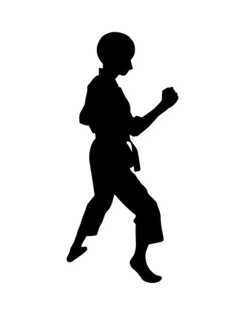 Concept de pratique de karaté Vecteur silhouette masculine simple forme d'ombre icône noire plate isolée sur fond blanc Élément de conception de logo Combattant martial sportif asiatique