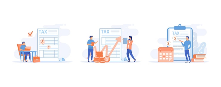 Vecteur concept de préparation d'impôt impôt sur les sociétés revenu imposable exercice fiscal préparation de document planification de paiement ensemble vecteur plat illustration moderne