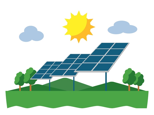Concept de production d'énergie solaire avec des arbres verts et de l'énergie renouvelable respectueuse de l'environnement