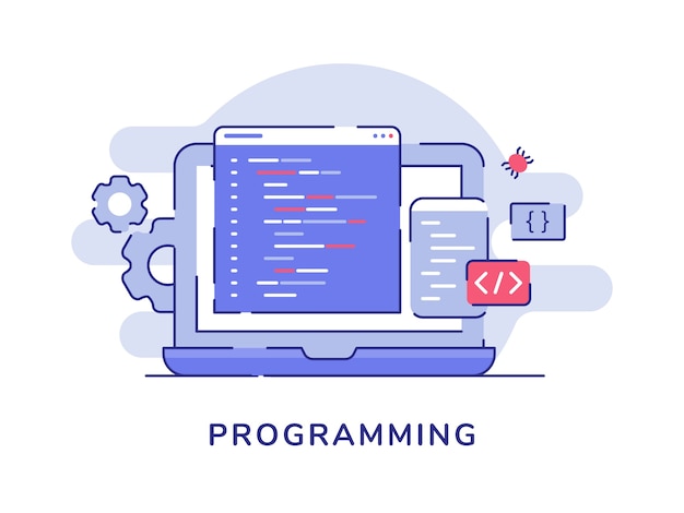 Concept de programmation code de programme fond isolé blanc