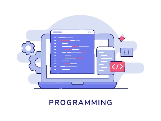 Vecteur concept de programmation code de programme fond isolé blanc
