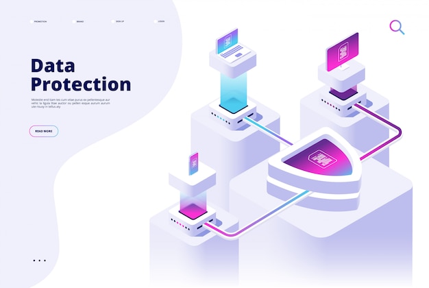 Concept De Protection Des Données. Page De Destination Du Logiciel De Confidentialité De La Sécurité De L'accès à Internet Par Un Canal De Sécurité Numérique