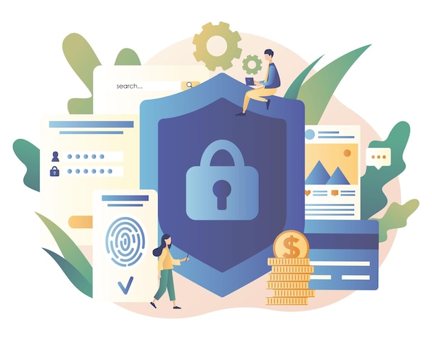 Concept de protection des données Système d'identification d'empreintes digitales par balayage Style de dessin animé plat moderne