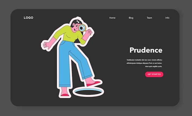 Vecteur concept de prudence caractère prudent avec loupe éviter les pièges prise de décision sage et