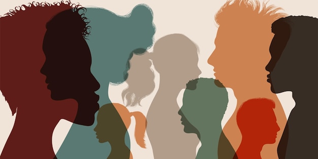 Concept de psychologie et de psychiatrie Les têtes de silhouette font face à la diversité des personnes de profil Patients