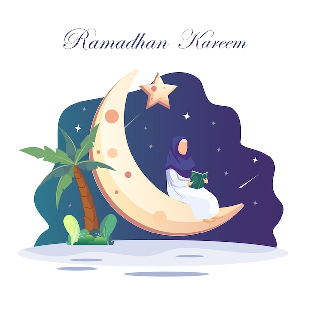 Concept De Ramadan Heureux Femme Musulmane Lisant Et étudiant Le Coran Pendant Le Mois Sacré Du Ramadan Kareem