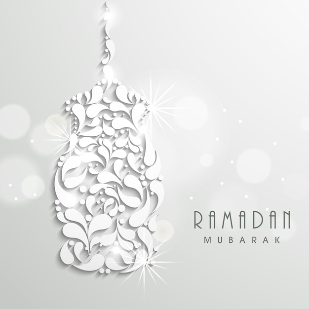 Concept de Ramadan Mubarak avec des gouttes d'arc formant un effet de lanterne et de lumières sur fond gris