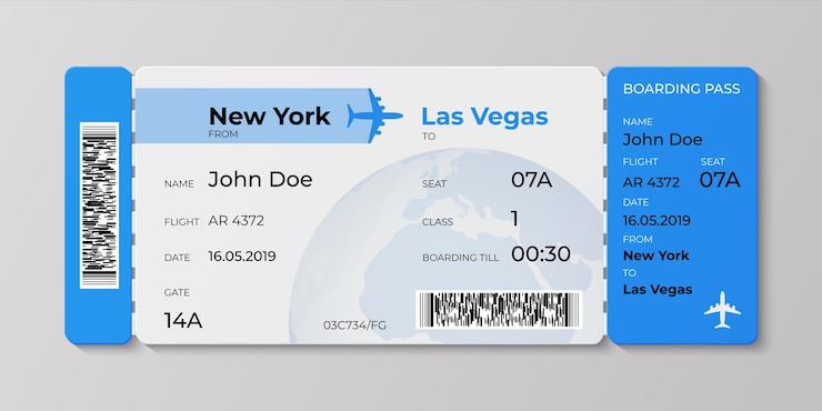 Vecteur concept réaliste d'illustration de billet pour les voyages d'affaires des compagnies aériennes au départ