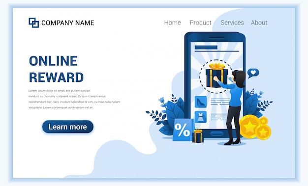 Concept De Récompense En Ligne Avec Une Femme Obtenez Un Coffret Cadeau Bonus Du Programme De Fidélité.