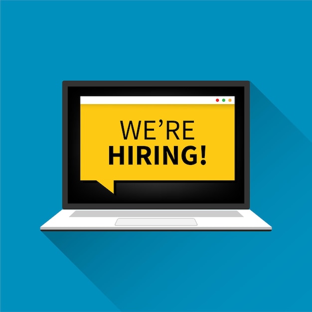 Concept de recrutement ouvert en ligne. Emploi embauche sur illustration de navigateur d'ordinateur portable