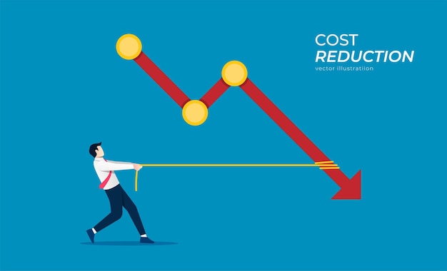 Concept de réduction des coûts avec un homme d'affaires tire un symbole de corde