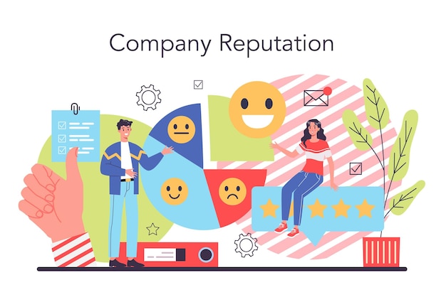 Concept de réputation de l'entreprise Établir des relations avec les gens et améliorer la fidélité des clients Idée de gestion des relations publiques et de la réputation Illustration vectorielle plane