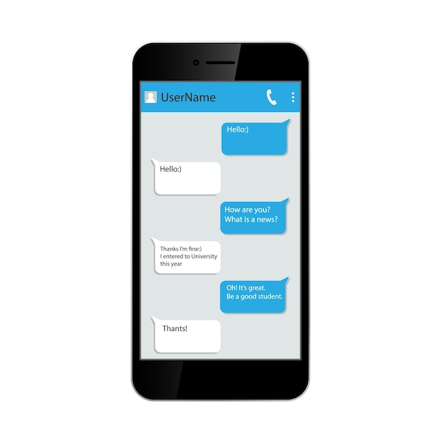Concept de réseau social Fenêtre Messenger sur smartphone Chat et messagerie isolés sur fond blanc
