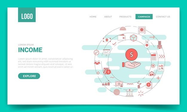 Concept De Revenu D'entreprise Avec Icône De Cercle Pour Le Modèle De Site Web Ou L'illustration Vectorielle De La Page D'accueil De La Page De Destination