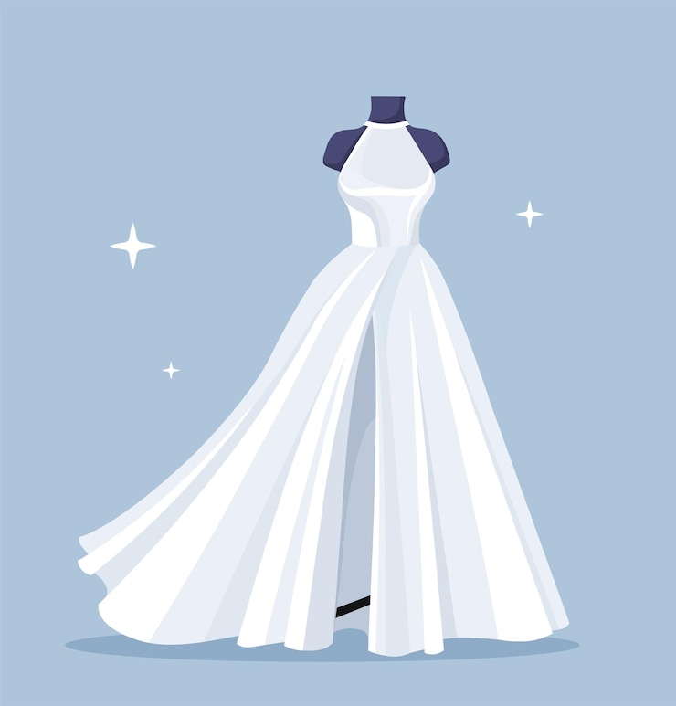 Vecteur concept de robe de mariée de mode mannequin noir avec vêtements tendance et style esthétique et élégance élément graphique pour site web illustration vectorielle plate de dessin animé isolée sur fond bleu