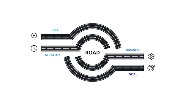 Concept De Route Pour Infographie Avec Pièces Ou Processus D'options En 4 étapes Visualisation Des Données D'entreprise