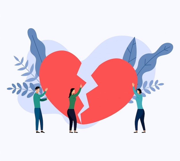 Concept de la Saint-Valentin, travail d'équipe, grand coeur, illustration vectorielle de business concept