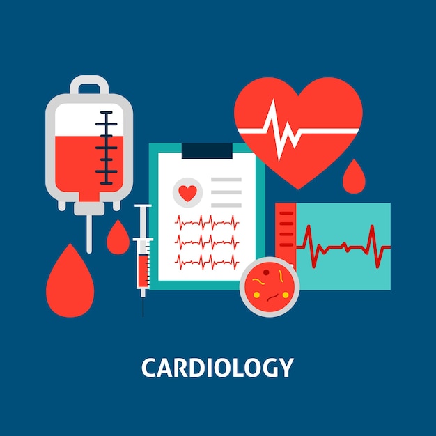 Concept De Sang De Cardiologie. Illustration Vectorielle Avec Des Objets De Soins De Santé.