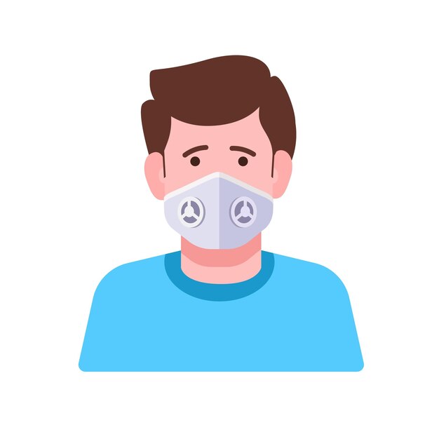 Concept De Santé Homme Dans Un Masque Médical Pour La Protection Contre Le Virus