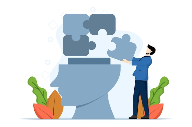 concept de santé mentale avec un personnage tenant un puzzle comme forme de lutte contre le stress